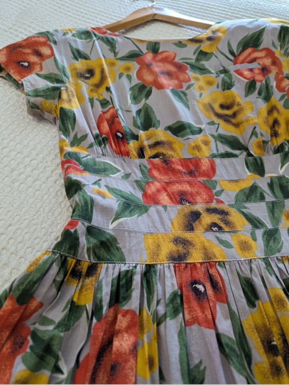 Vintage Cotton Poplin Dress Full Button Back Lined Brunch Floral Romantic - Picture 14 of 16